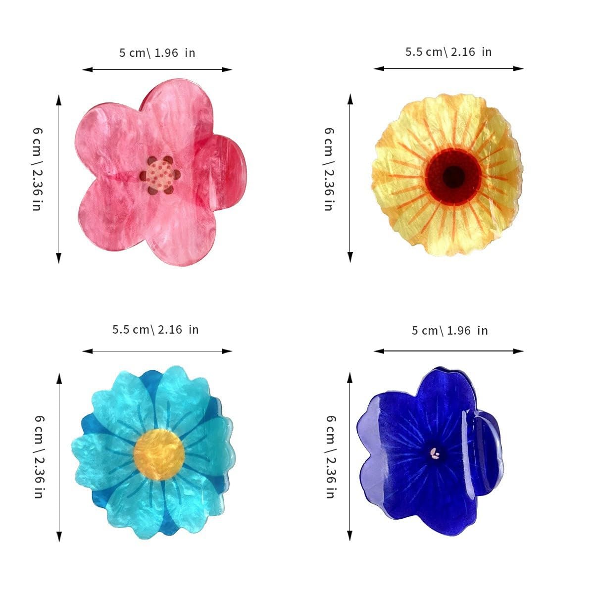 Cute Flower Hair Clips,Fashion Acrylic Hair Clip,Big Claw Clips for Women,Cyan