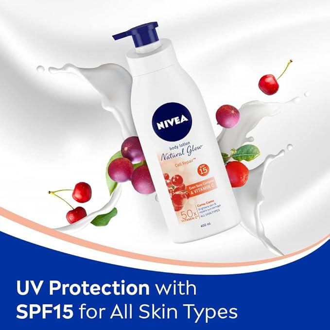 Nivea Body Lotion Natural Glow | Vitamin C SPF 15 | 400ml (13.52 Fl OZ)