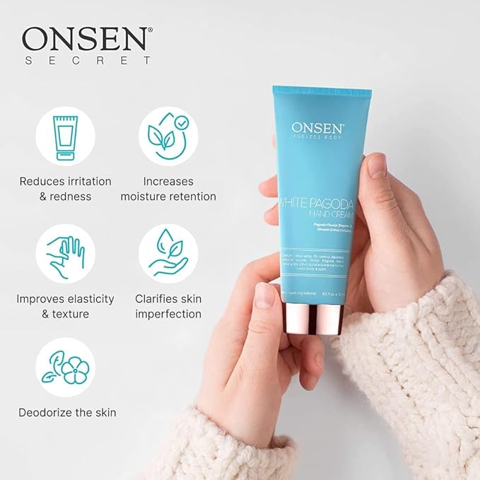 Onsen Secret Cuticle Conditioner Cream 30ml & Japanese Anti-Aging Firming Hand Lotion 135ml Bundle. Cuticle Oil Nail Care Serum Sooth, Repair & Strengthen Cuticles & Nails + Anti Aging Hand Cream