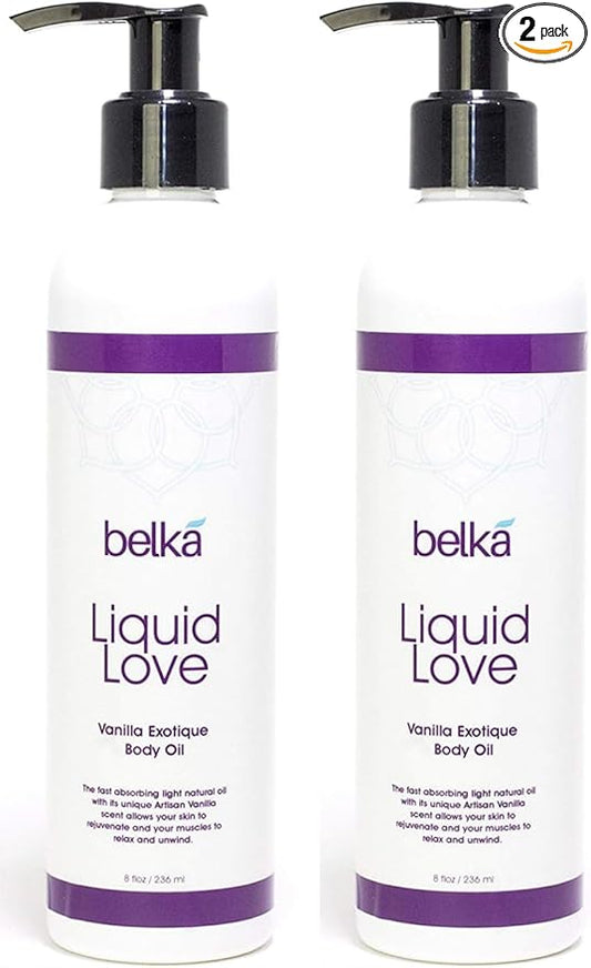 Liquid Love Vanilla Exotique Body Oil for Relaxing Massage Therapy and Sensual Couple's Massages - Made in The USA, 100% Vegan with Luscious Virgin Oils, Grape Seed, Coconut, Vitamin E, 8 floz