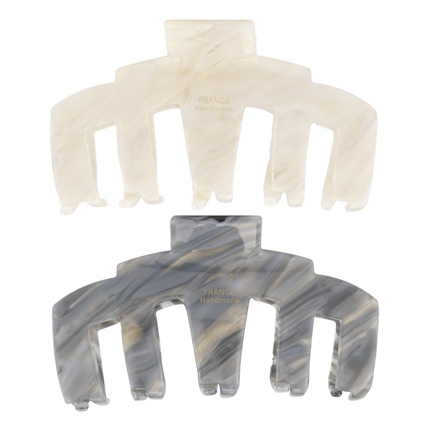 2 Pack French Handmade Marble Acetate Claw Clips, Cream & Gray Large Hair Claw Clips for Thick Hair, Luxury Hair Accessories