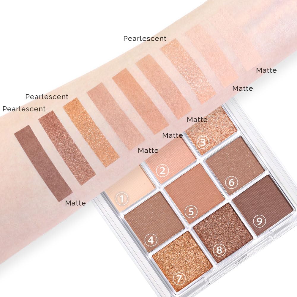 evpct 9 Colors Nude Pink Brown Maroon Glitter Shimmer Matte Eye Shadow Palette Makeup, Highly Pigmented Waterproof Brown Nude Maroon Cocoa Chocolate Shimmer Sparkling Party Eyeshadow Palette