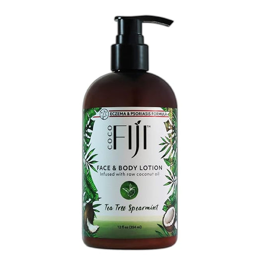 Coco Fiji Face & Body Lotion Infused With Coconut Oil | Lotion for Dry Skin | Moisturizer Face Cream & Massage Lotion for Women & Men | Tea Tree Spearmint 12 oz, Pack of 1