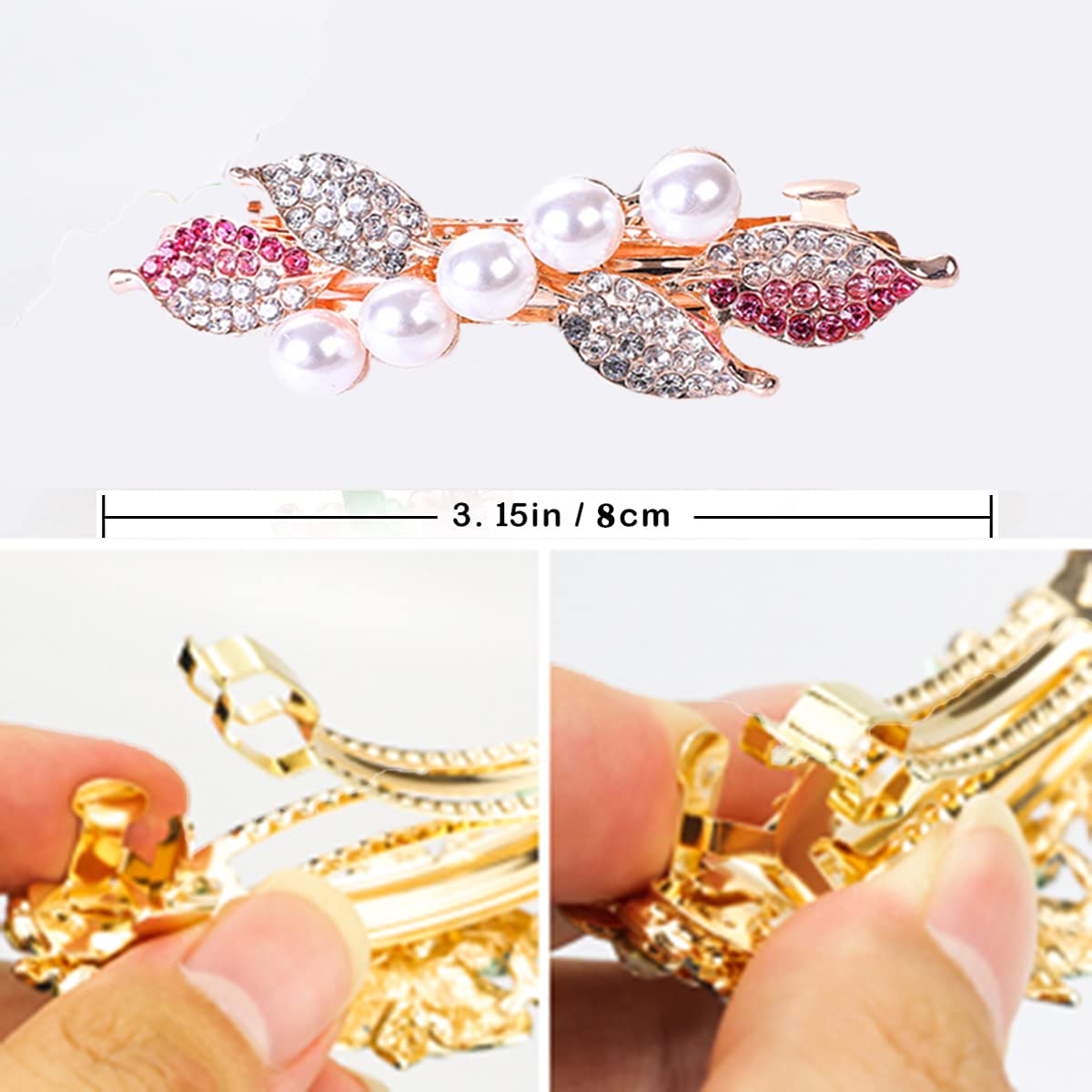 3 Pcs Braided Hair Clips for Women French Barrettes Hair Accessories Decorative Hair Clip for Wedding Party Banquet 8cm, 2-Rose Multicolor A