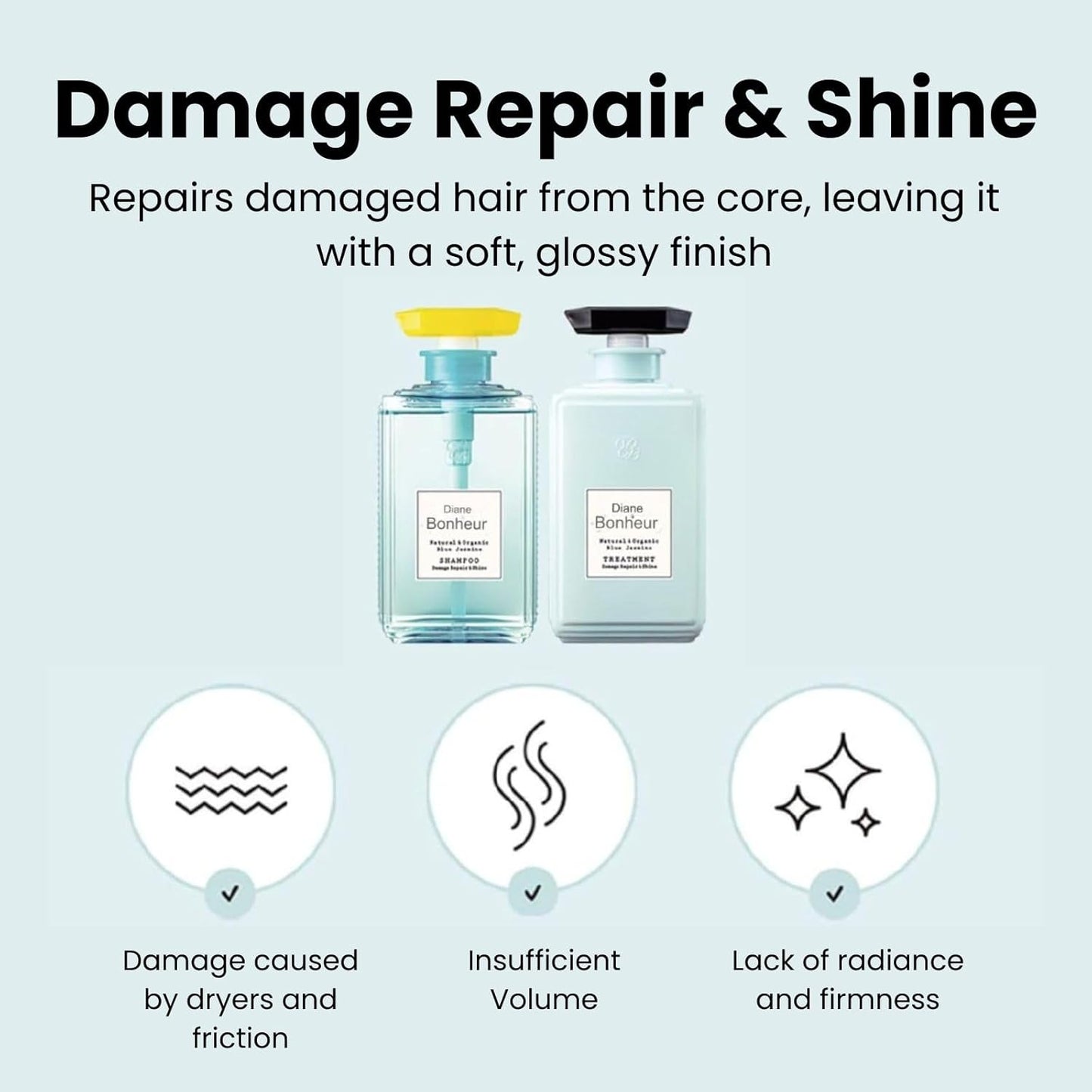 Moist Diane Bonheur Natural & Organic Hair Treatment ,with Blue Jasmine Scent [Damage Repair & Shine] 500mL/16.9 Fl. Oz.