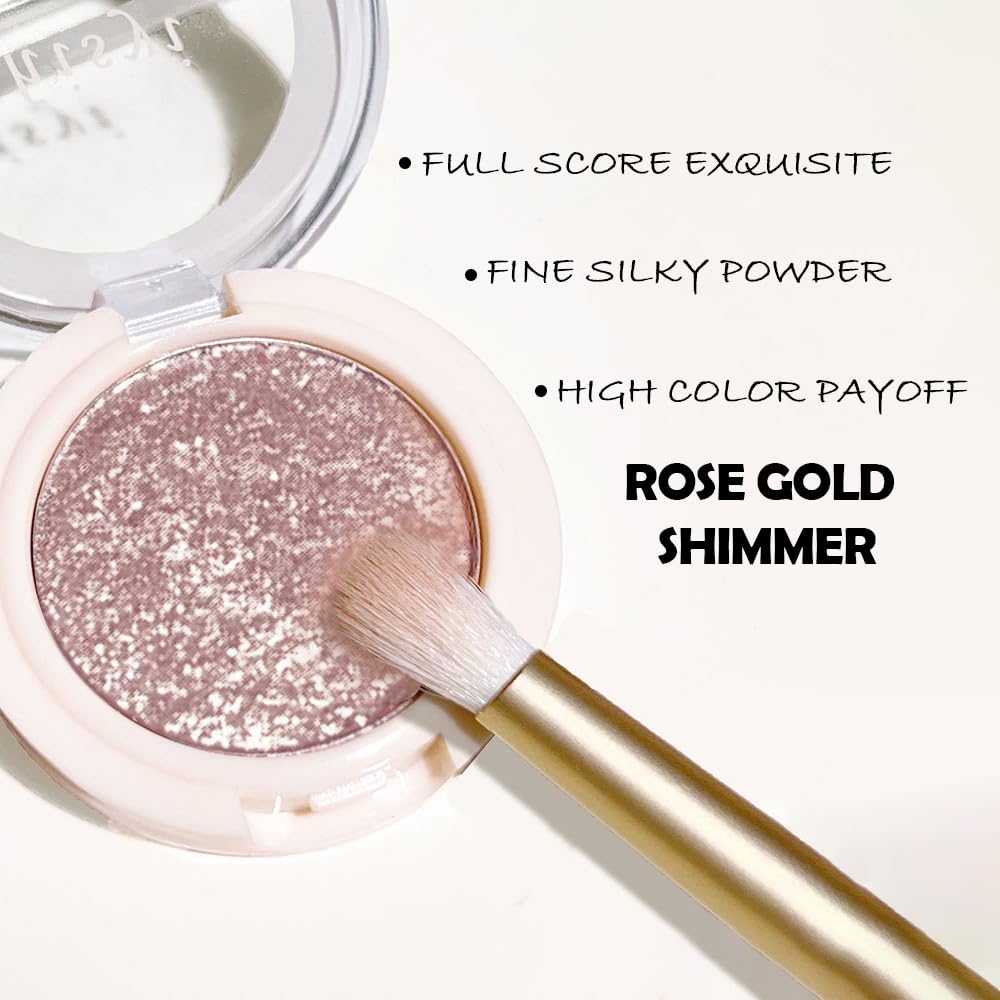 Eyeshadow Single Glitter, High-Pigment Monochrome Eye Shadow Pressed Powder, Everyday Velvety Silky Eye Makeup Looks, Professional Long-Lasting Waterproof Single Eyeshadow Palette, Rose Gold 05