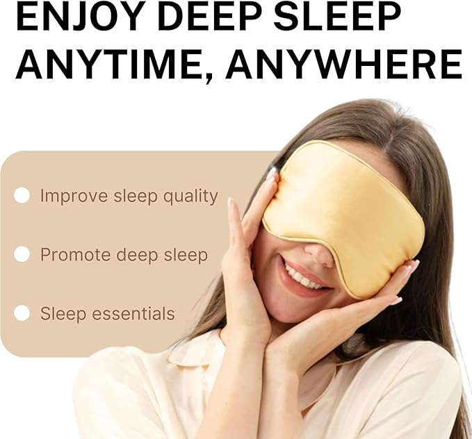 Silk Satin Sleeping Eye Mask, Gold Sleep Eye Mask Night Blindfold for Women and Men, Soft Breathable Blackout Eyeshade Eye Cover for Travel, Wedding Bridesmaid Gift
