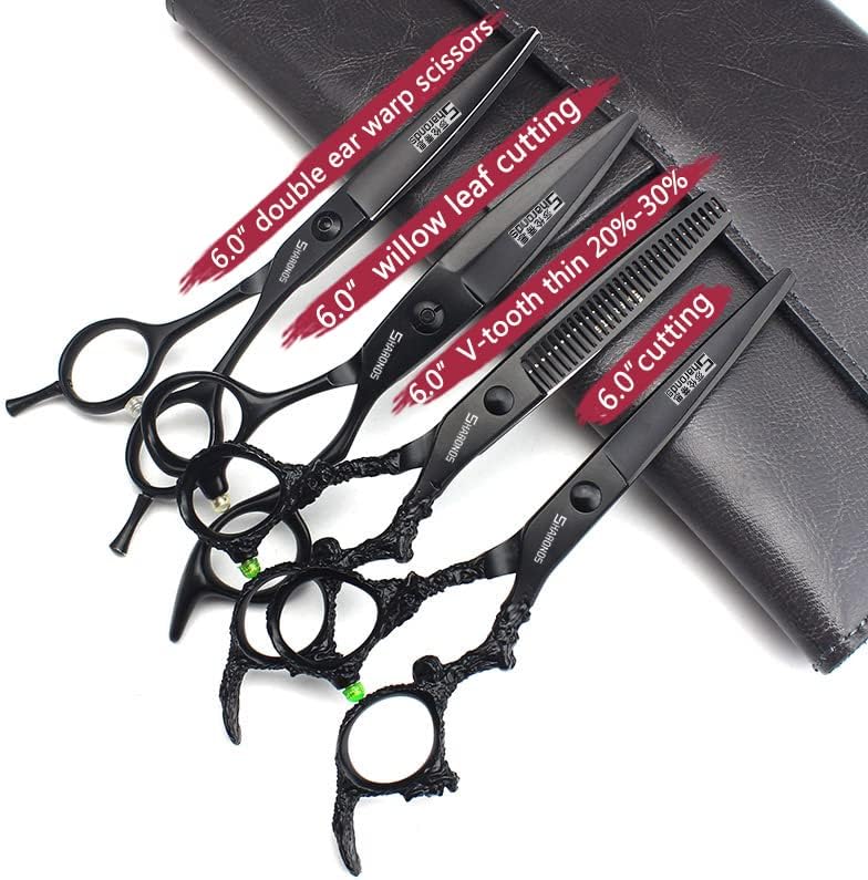 6 Inch 4pc Ergonomic Barber Scissors, 440C Stainless Steel, Right Hand, Hairdressing Scissors