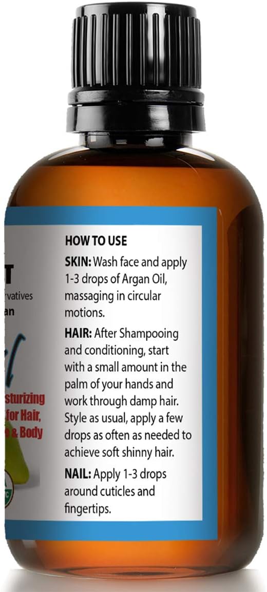 Pure Carrier and Essential Oils for Skin Care, Hair, Body Moisturizer for Face-Anti Aging Skin Care (Argan Oil Organic, 4oz)