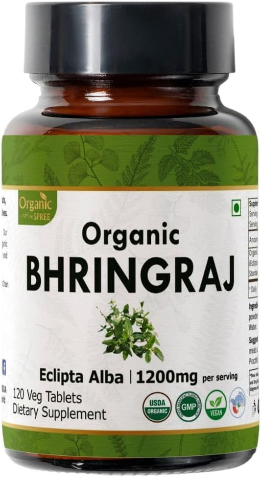 Bhringraj 120 Tablets | Eclipta Alba (Bhringraj) | USDA Organic Certified | Ayurvedic Hair Care | Organic and Natural 120tab