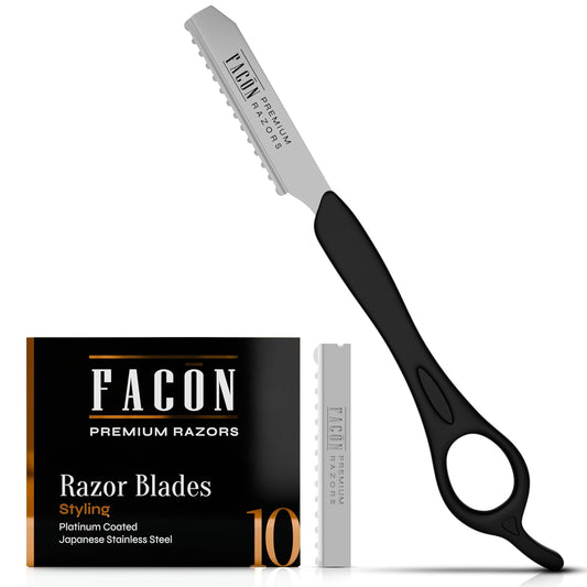 Facón Hair Razors for Cutting Hair - Professional Hair Styling Razor Kit with 11 Replacement Blades, Stainless Steel Hair Cutting Tool for Salon & Home, Premium Hair Thinning Texturizing Faether Razor