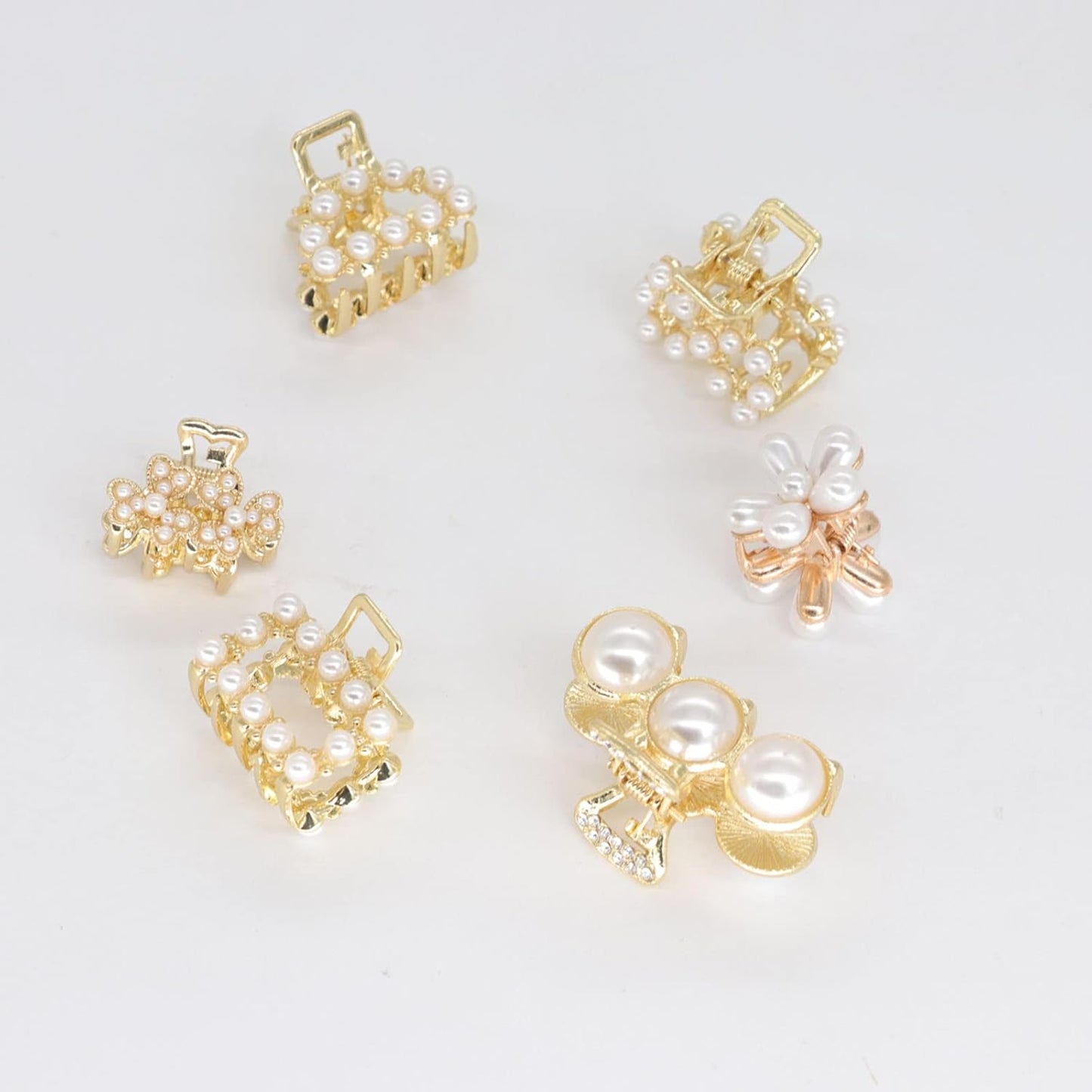 6PCS Sweet Mini Meatl Claw Clip With Pearl, Barrettes Claw Crab Hairpins Styling Fashion Hair Accessories for Women Girl