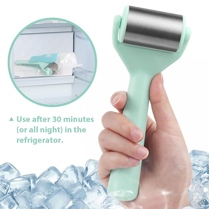 Hilph Ice Roller for Face Metal, Stainless Steel Ice Face Roller for Skin Care, Cold Facial Massager Roller for Puffiness, Eye Bags, Wrinkles, Fine Lines Anti-Aging (Green)