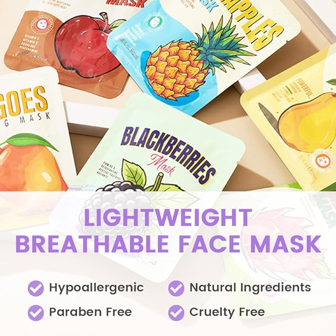 Face Sheet Mask Skincare,Hydrating Spa Face Mask For Sensitive Skin,Moisturize,Nourish for All Skin Types,Natural Skin Care Spa Face Mask for Women Men Girls,Pack of 6