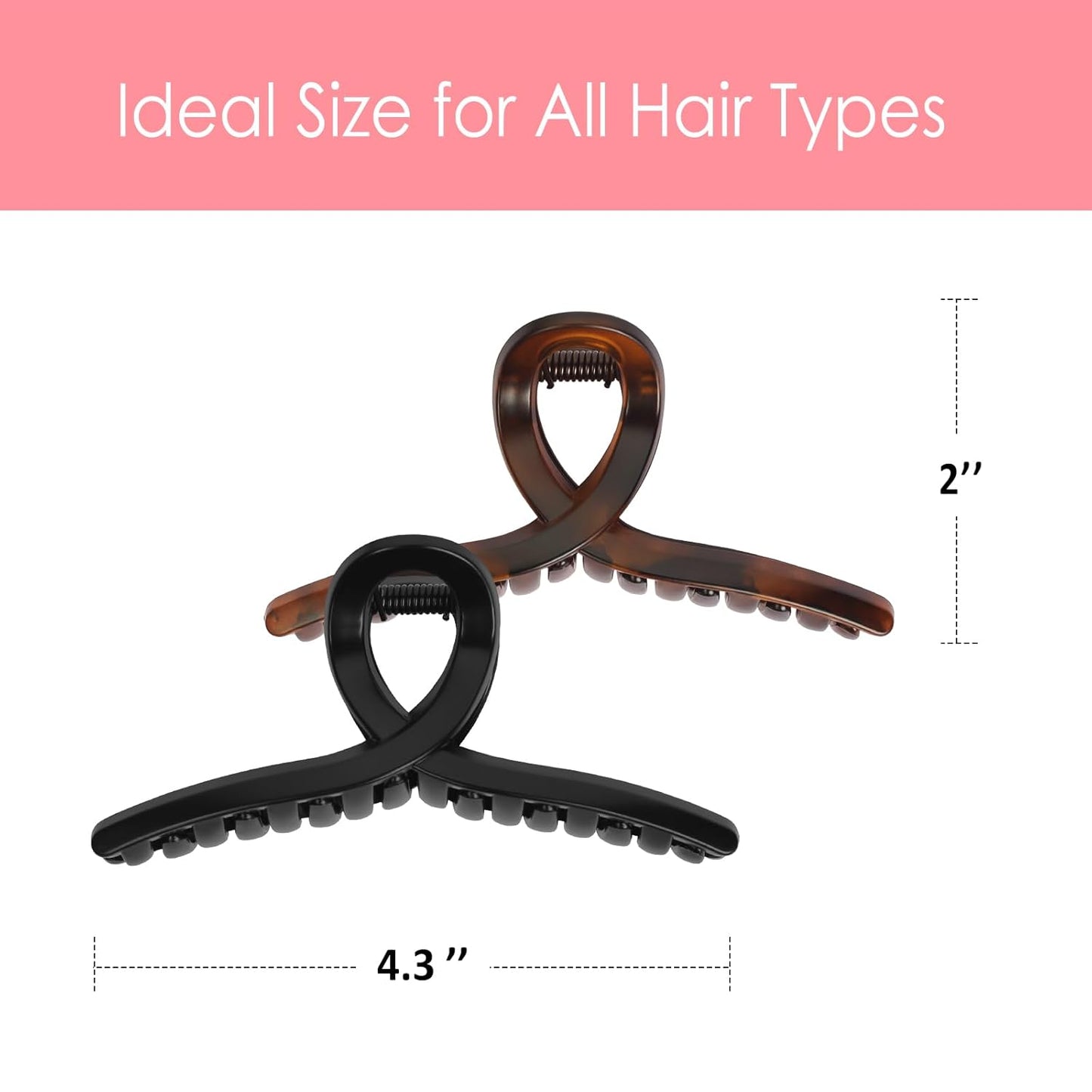 4.3” Loop Claw Clips – 2-Pack Matte Black & Tortoise Hair Clips for Women, Patented Butterfly Spring, 360° Grip, Strong Hold