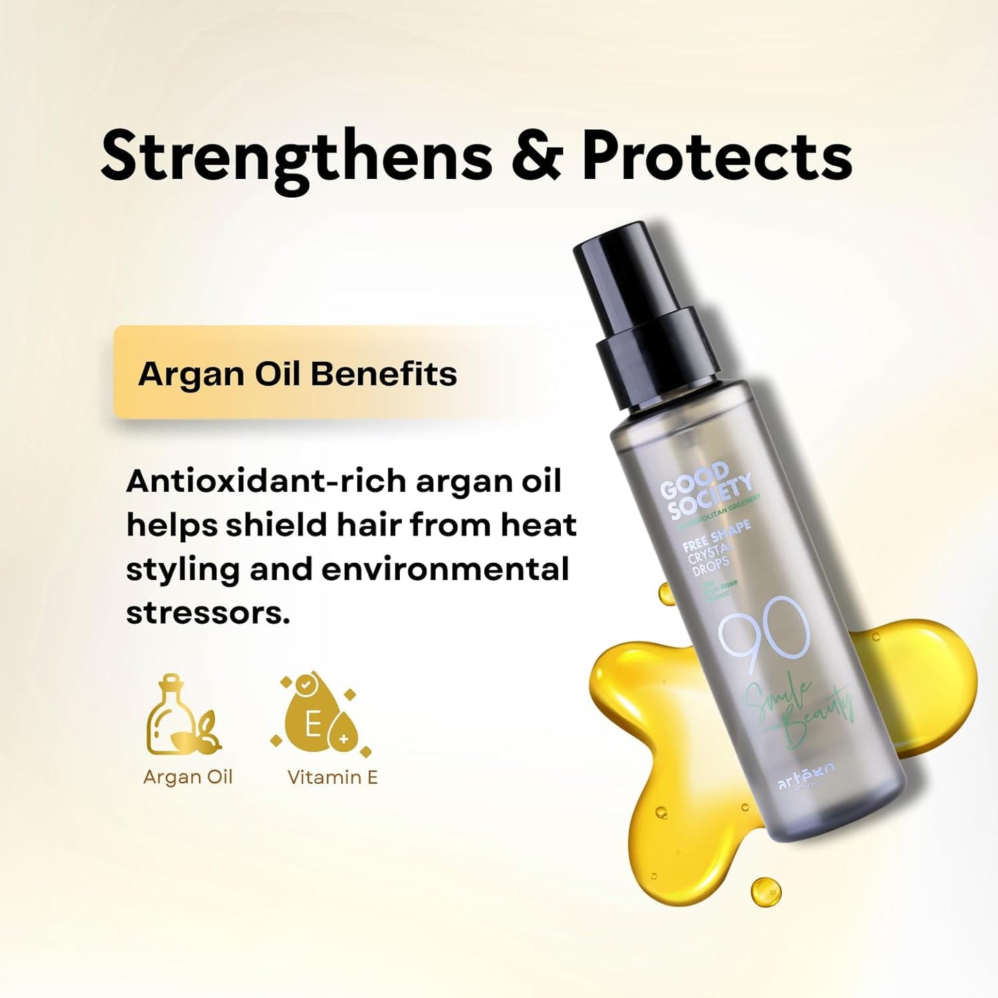 Artègo Good Society Free Shape Crystal Drops (3.4 oz) – Frizz Control Hair Serum for Smooth, Shiny, Heat-Protected Hair