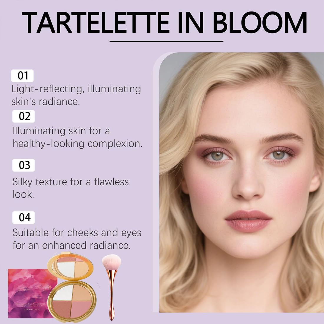 Glowjiu Glow Gallery Highlighting Eye & Cheek Palette, Glowjiu Highlighting Eye & Cheek Palette, 4-In-1 Highlight Shades Makeup for Blush, Eyeshadow And Highlighter Makeup (1pc)