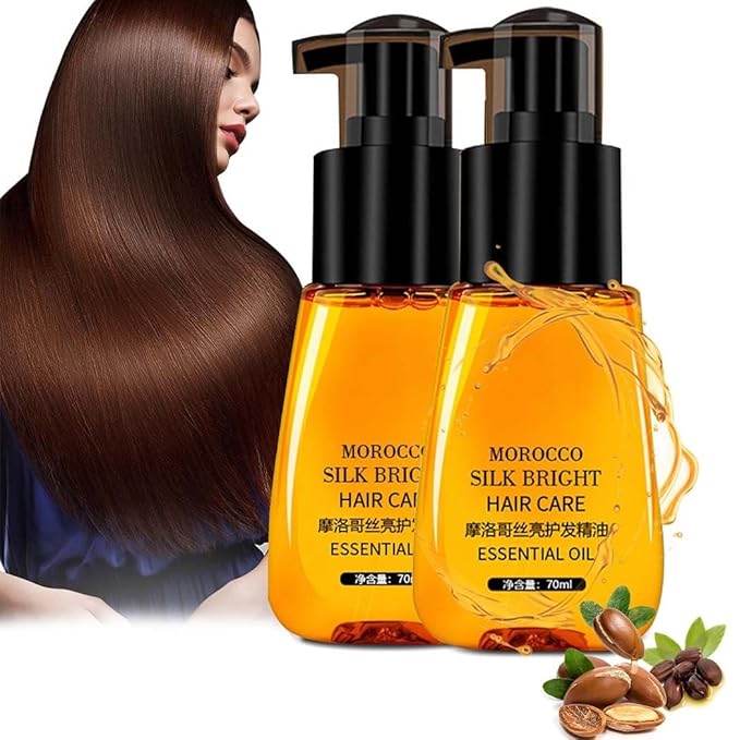 Hair Oil Serum for Frizzy Hair,Smooth & Shine Anti-frizz Hair Serum,Morocco Oil Silk Bright Hair Frizz-free Serum,Smoothing Natural Hair Care Essential Oil Reduce Dry,Curly,Wavy,Damaged Hair (2Pcs)