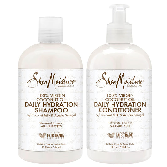 SheaMoisture Shampoo & Conditioner Set, Daily Hydration with Pure Coconut Oil – New Look, Improved Creamy Lather, Cruelty-Free, 13 Oz Ea