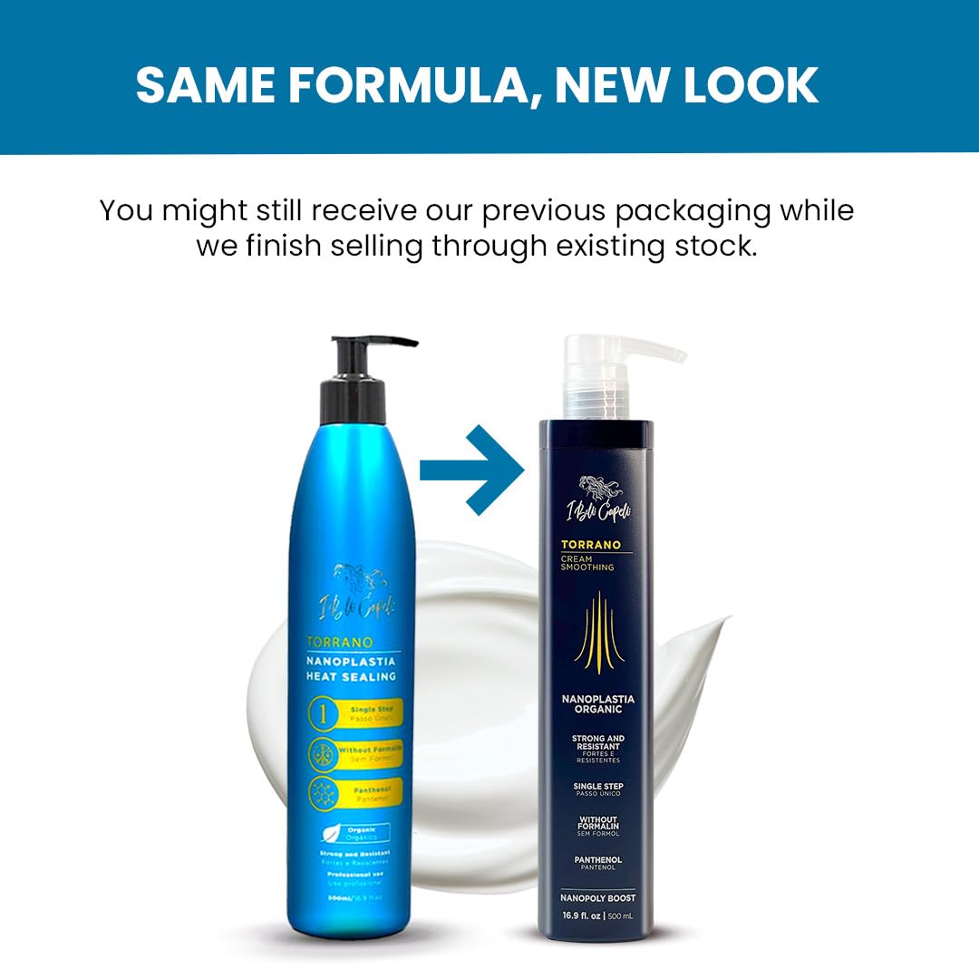 I Belli Capelli Torrano Keratin Hair Treatment Straightening in 1 Step, Formaldehyde Free-Nanoplastia Para Alisar Cabello 16.9Fl.oz (500ml) + Deep Cleansing Shampoo 10.1 fl.oz (300ml)