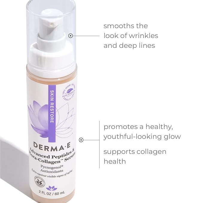 Derma E Advanced Peptides and Vegan Flora-Collagen Gentle Jelly Cleanser, 4oz, Advanced Peptides and Vegan Flora-Collagen Serum, 2oz, Advanced Peptides and Vegan Flora-Collagen Moisturizer, 2oz