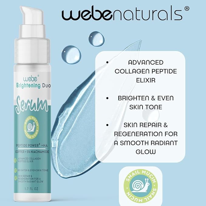 WEBE Brightening Duo Face Serum with Snail Mucin, Niacinamide, Copper Tripeptide-1, Hyaluronic Acid & Peptides – Hydrating, Brightening, and Firming Serum for Radiant Skin