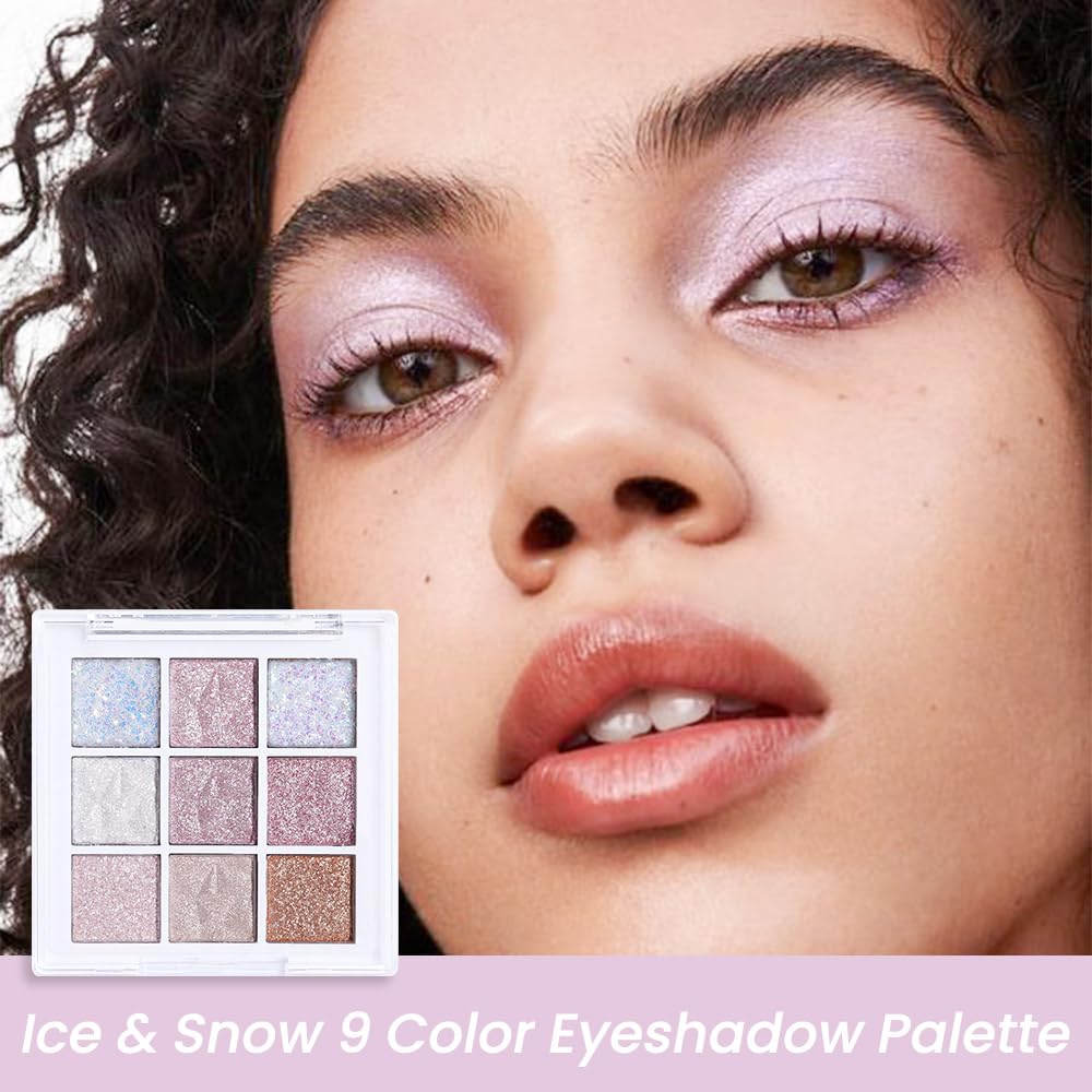Eye Shadow Palette Makeup,Pink White Purple Glitter Shimmer Sparkle Warm Pastel 9 Colors Eye Shadow Palette,Nude White Cream Eyeshadow Palette Colorful Long Lasting Waterproof Naturing-Looking