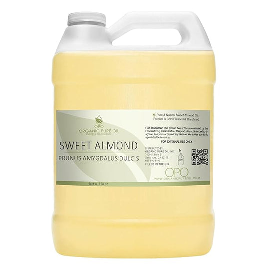 Sweet Almond Oil - Bulk 128 oz - 1 Gallon - Pure, Unrefined, Cold Pressed, Non GMO, All Natural Carrier Oil for Skin, Hair, Face, Body, DIY, Soaps, Creams, Wholesale Cosmetics - Organic Pure Oil