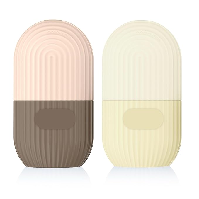 2pcs Ice Roller for Face and Eye, Silicone Ice Facial Roller Ice Holder, Face Ice Mold Skin Care, Face Icers Reusable Ice Cube Roller for Shrink Pores Anti Wrinkle Reduce Puffiness, Yellow Brown