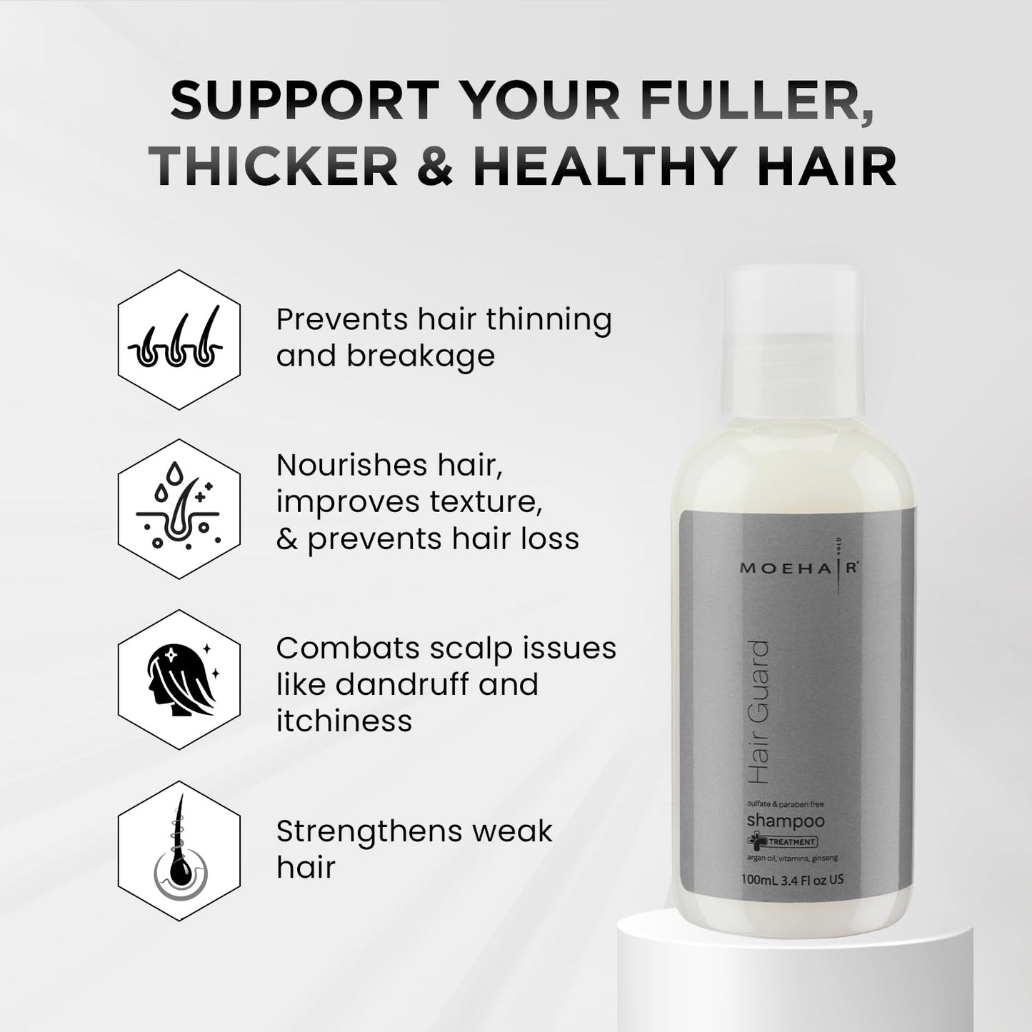 Moehair Hair Guard Shampoo Travel Size | Travel Friendly | Hair Thickening & Volumizing | Infused with Argan Oil, Ginseng & Vitamins | Paraben & Sulfate Free Shampoo (3.4 Fl. Oz)