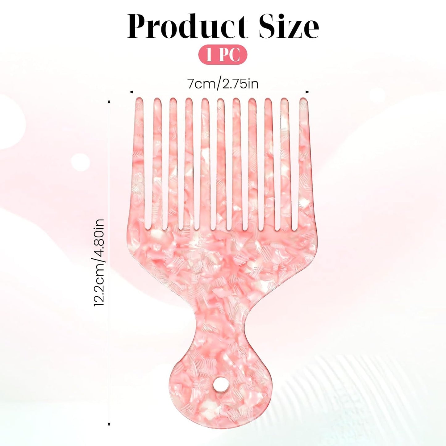 Hairs Picks for Women Curly Hair Wide Tooth Hair Pick Comb, Pink Long Tooth Hairs Comb for Long Thick Curly Hai Detangling Lifting Combs for Women Men Anti Static Hai Styling Tool, 4.8 Inches