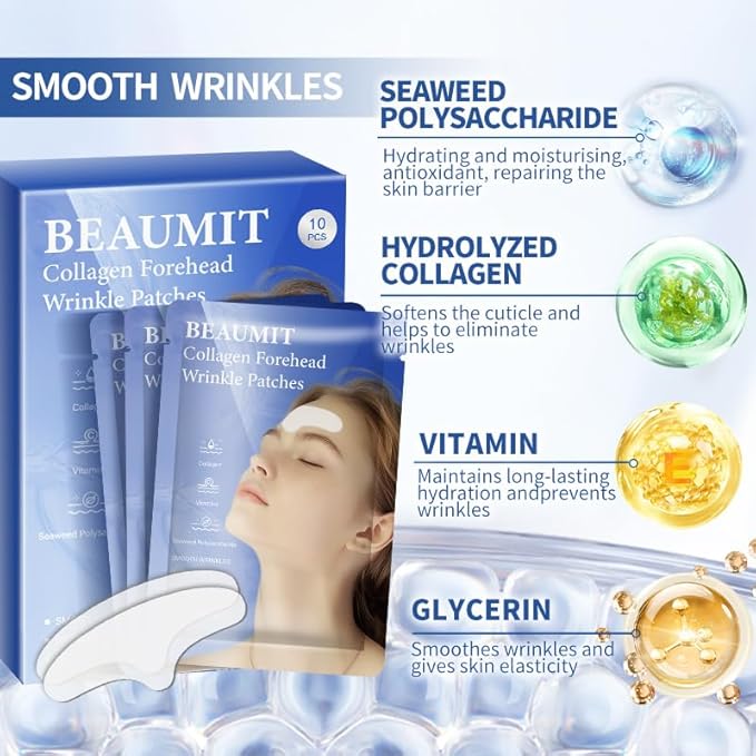 10pcs Masks | Collagen Forehead Anti-Wrinkle Treatments | Jelly Touch Mask | Skin-Friendly Hydrogel for Deep Hydration, Firming & Fine Line Reduction, Targets Forehead Wrinkles & Frown Lines