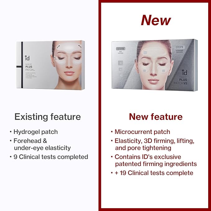 id Face Fit Plus Patch V3 – Hydrating & 3D Lifting Hydrogel Face Mask, Enhanced with Microcurrent Care, 32 Key Ingredients for Elasticity Boost, Korean Skin Care, 17g x 4ea