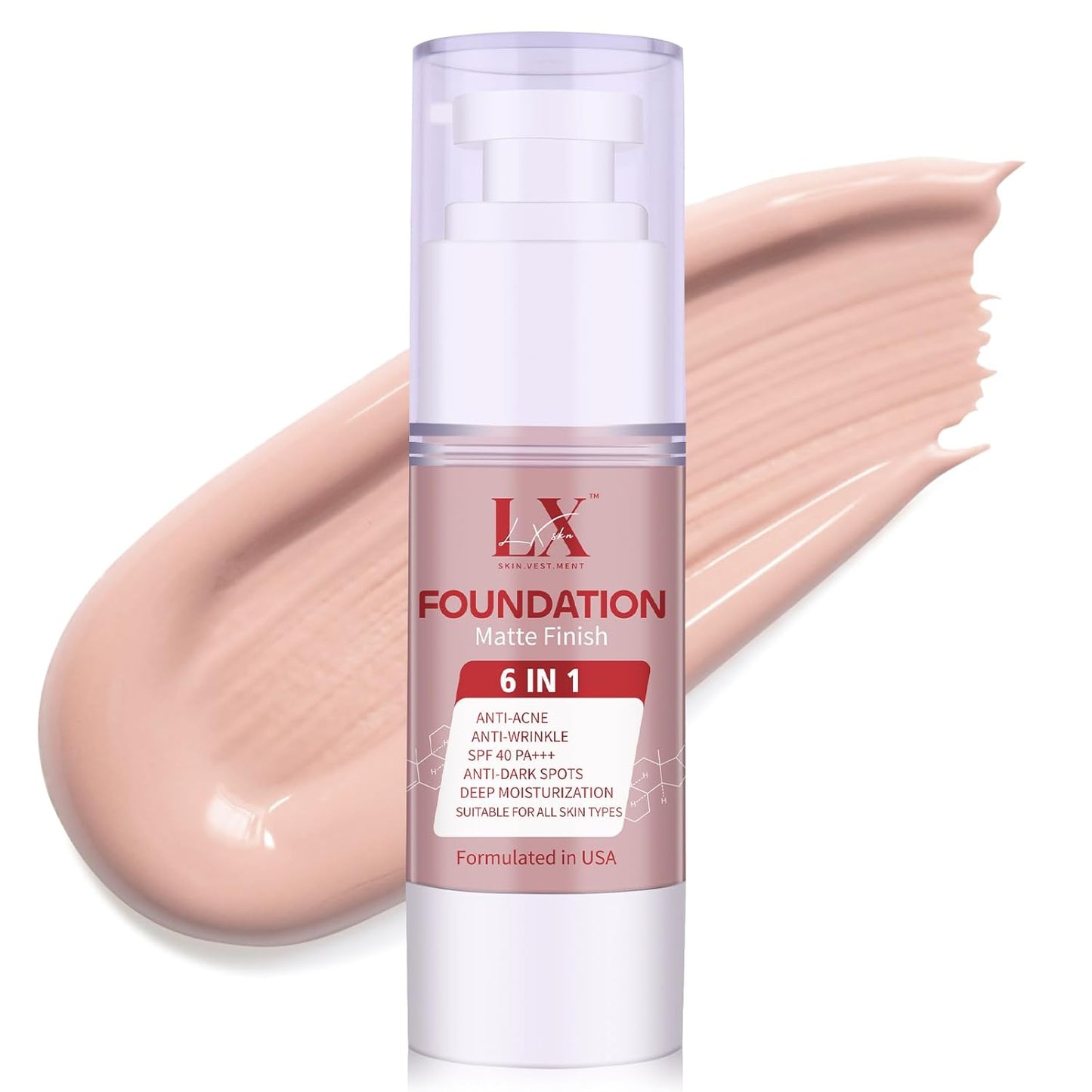 6-in-1 Makeup Infused with 1% Hyaluronic Acid- Matte + Poreless Liquid Foundation For A Glowing & Soft-Focus Look, Suitable for All Skin Types (408 Deep, Moisturizing Foundation)