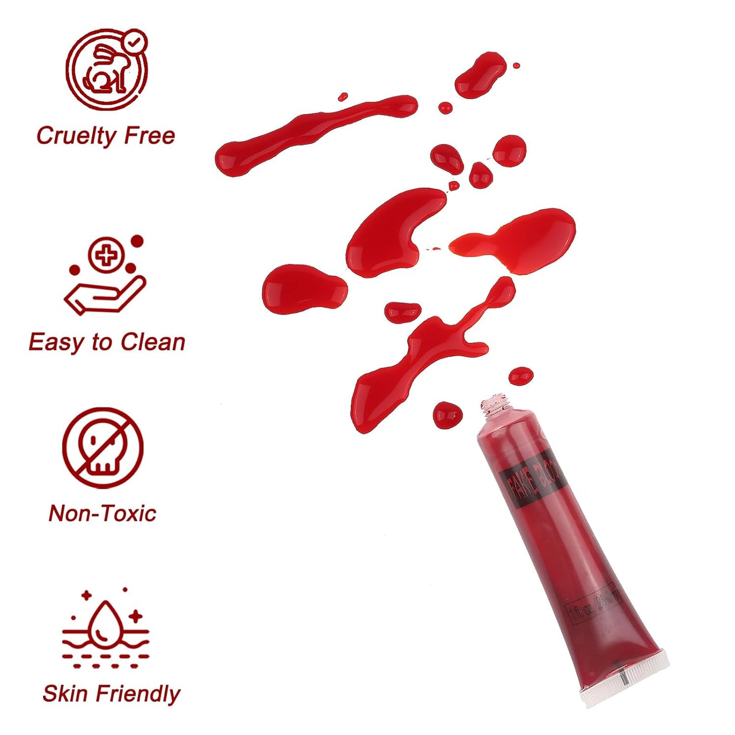 Fake Blood + Vampire Teeth Halloween Makeup Set, 1 OZ Washable Bright Fake Blood, Halloween White Teeth Fangs Teeth for Halloween Cosplay Party Favors