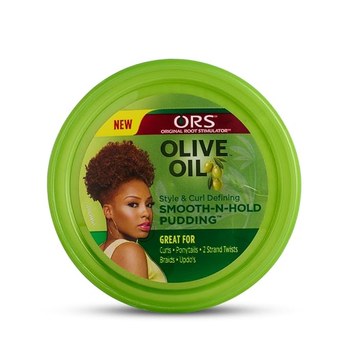 ORS Heat Protection Hair Serum infused with Coconut Oil for Restorative Shine Olive Oil Style and Curl Smooth-N-Hold Pudding - Bundle