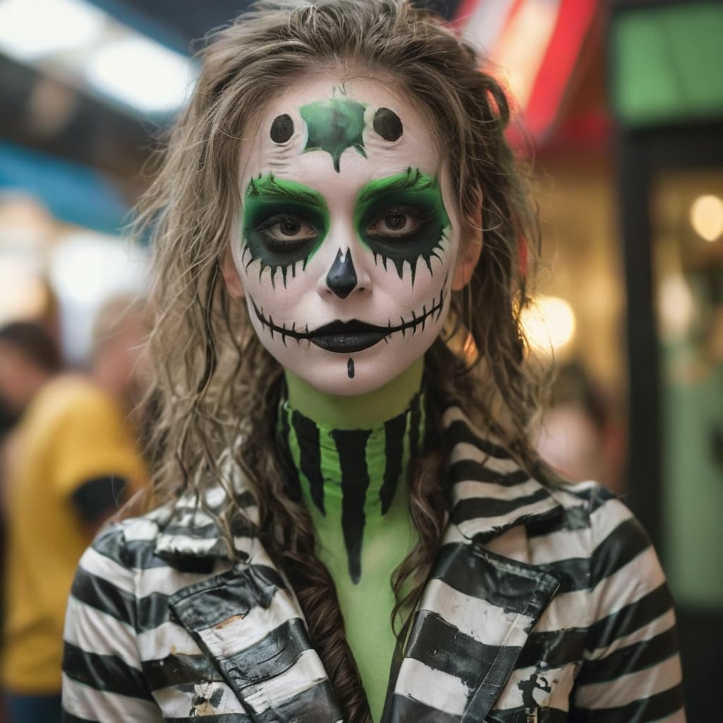 MEICOLY 3PCS Black White and Green Face Body Paint Stick,Face Paint Stick for Halloween SFX Cosplay Clown Skeleton Witch Makeup,Elphaba Face Paint,Waterproof Eye Black Baseball Softball Football