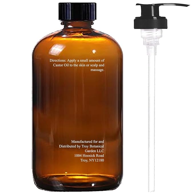 Castor Oil 16 Fl Oz (Glass Bottle) - Original Unrefined - A Huge Glass Bottle with a Pump - 100% Pure and Natural, Cold Pressed, and Hexane-Free - Hair and Body