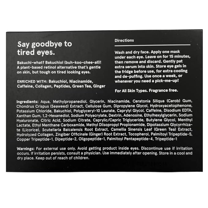 BRO MASK Under Eye Gel Pads: Cooling Eye Patches for Dark Circles and Puffiness | Anti Aging Hydrogel Eye Patch Set + Bakuchiol, Green Tea, Hyaluronic Acid, Caffeine, Niacinamide/Vit B3 (2 X 6 Pairs)