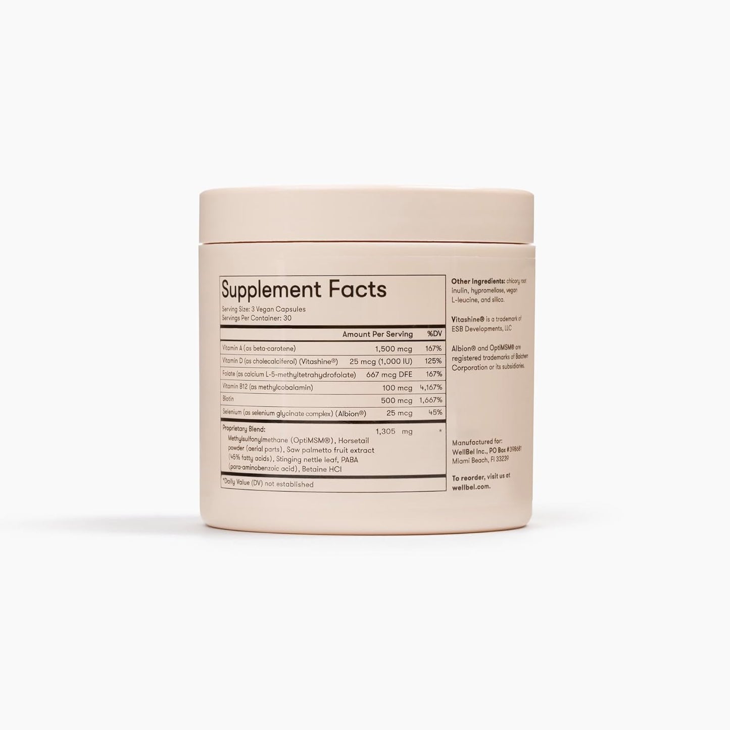 WELLBEL Women Clean Supplement for Hair, Skin, and Nails, Vegan, Gluten Free and Non GMO 90 Count