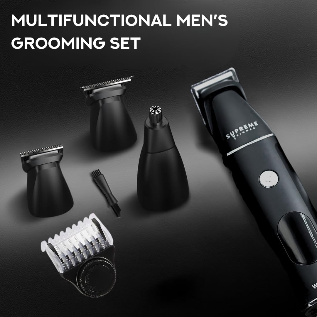 Supreme Trimmer All-in-One Waterproof Multigroomer for Men | Beard, Body, Pubic & Nose Hair Trimmer Kit | No-Nick LCD Grooming Clippers, Rechargeable Full Body Shaver | SMG3030