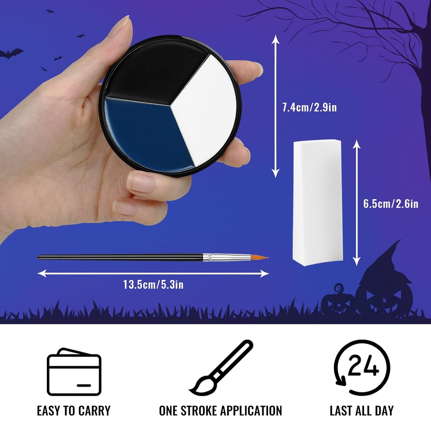 White Black Blue Face Paint + 3PC Sponge + Brush Body Paint Set, Eye Black for Baseball Softball Sport Games, Face Painting Kit for Halloween Makeup, Cosplay, Costume, SFX Makeup, Theme Parties