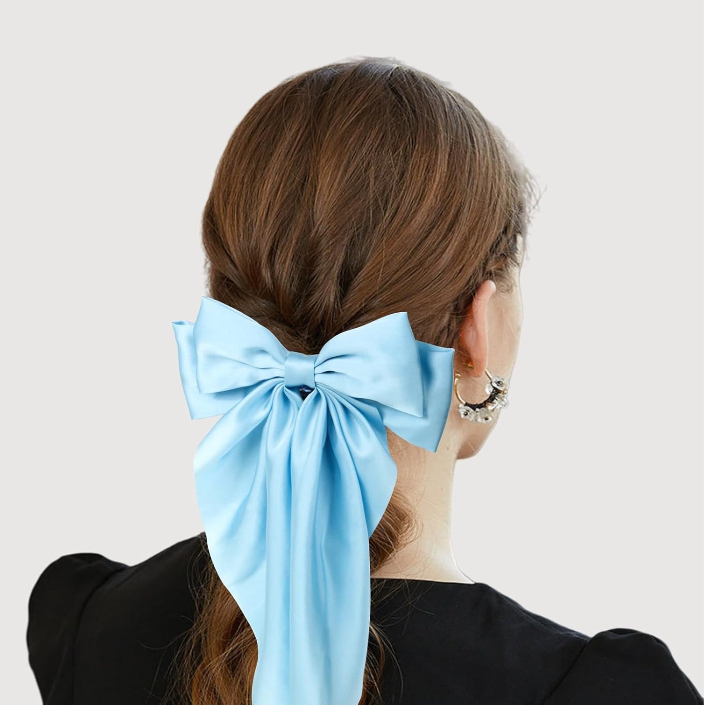 Silky Satin Hair Bows for Women Girls - 4PCS Ribbon Bows for Hair, Big Bow Hair Clips with Long Tail, Barrettes - Cute Hair Accessories Gifts (Navy, Royal Blue, Blue, White)