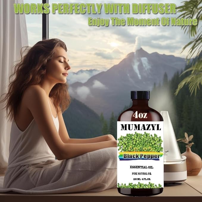 Black Pepper Essential Oil, Black Pepper Oil 4 Fl Oz 120ML for Diffuser Humidifier Yoga Cleaning DIY Candle Soap Making Essential Oils