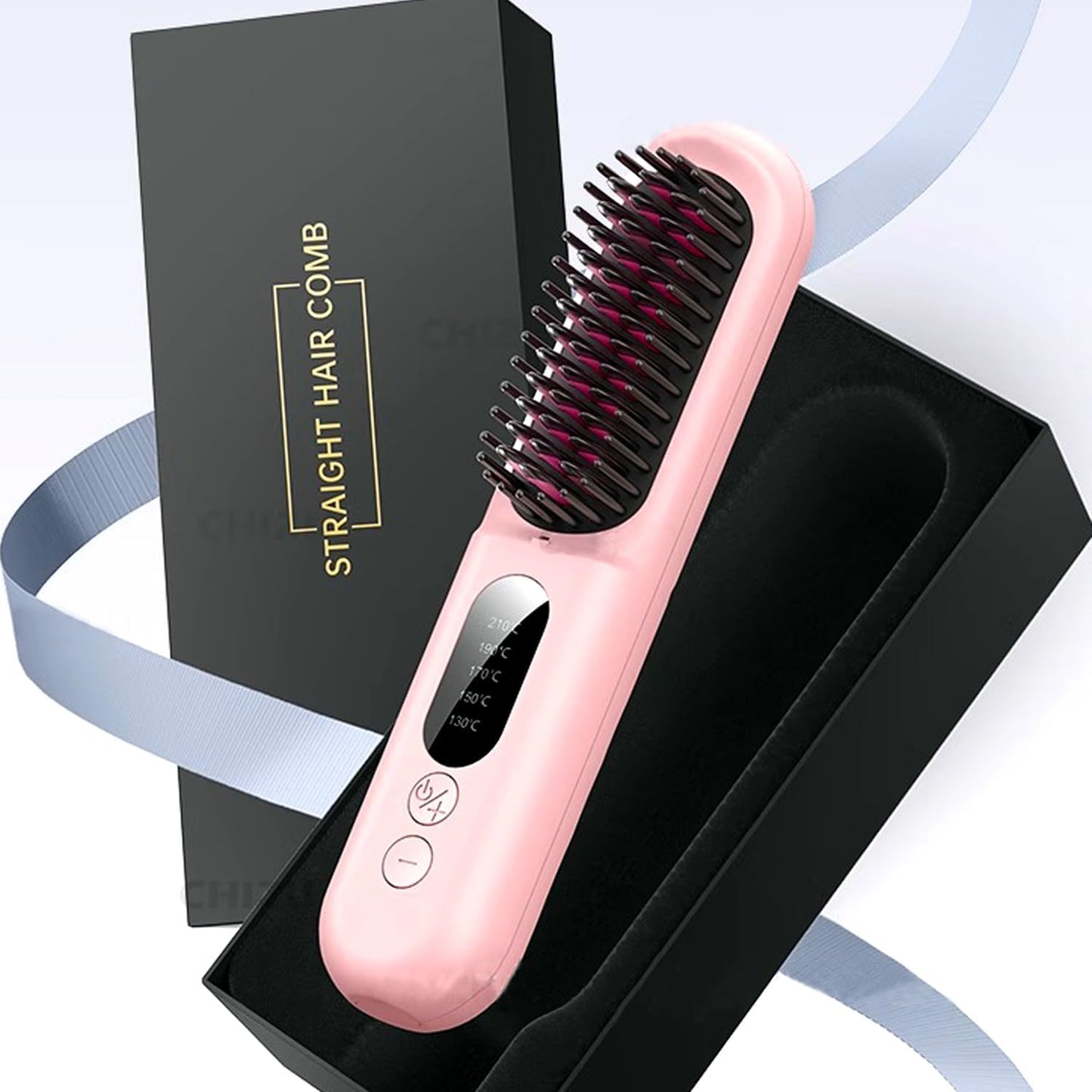 Mindrain Mini Cordless Hair Straightener Brush Pro A+, Portable Straightening Brush for Travel, Ionic Hot Comb Straightener, USB Rechargeable, It can be Used While Charging, Gifts for Women. (Pink)
