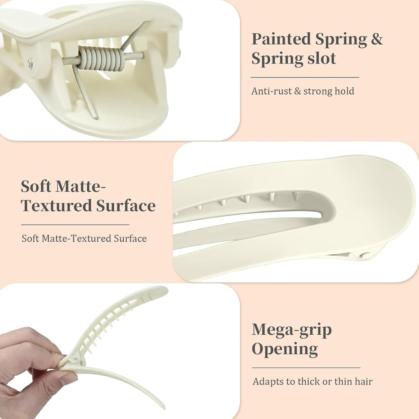 10 Pcs Flat Hair Clips, Lay Flat Claw Clips for Women Thick Thin Curly Straight Fine Hair, Matte Non-slip Big Hairclips for Daily Use Decotations, Strong Hold & Comfortable All Day, L 4.3In