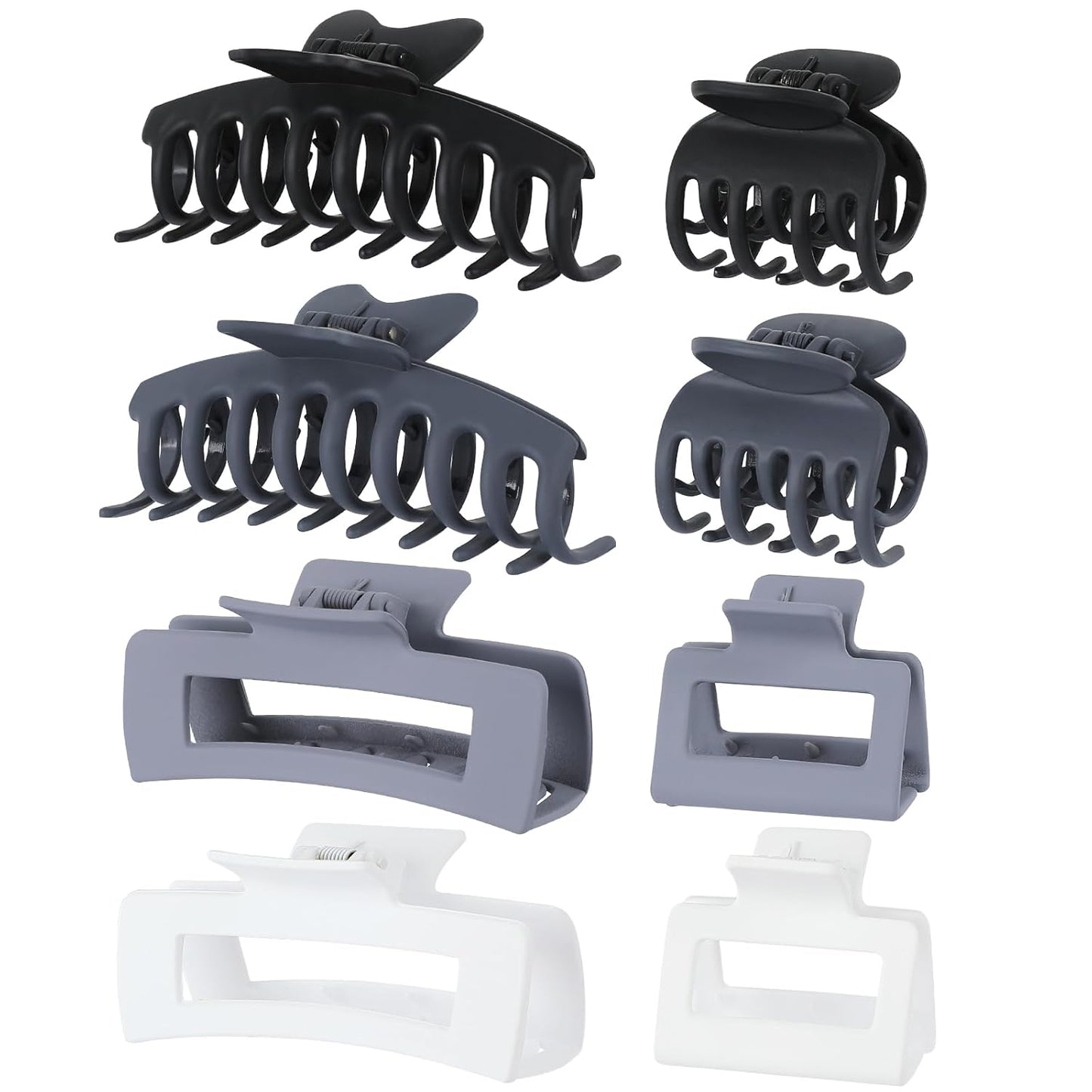 8 Pcs Large Claw Clips for Thick Hair, Medium Claw Clips, Small Clips for Thin Hair, Rectangle Square Butterfly Clips for Women - 4 Style Accessories (Grey)