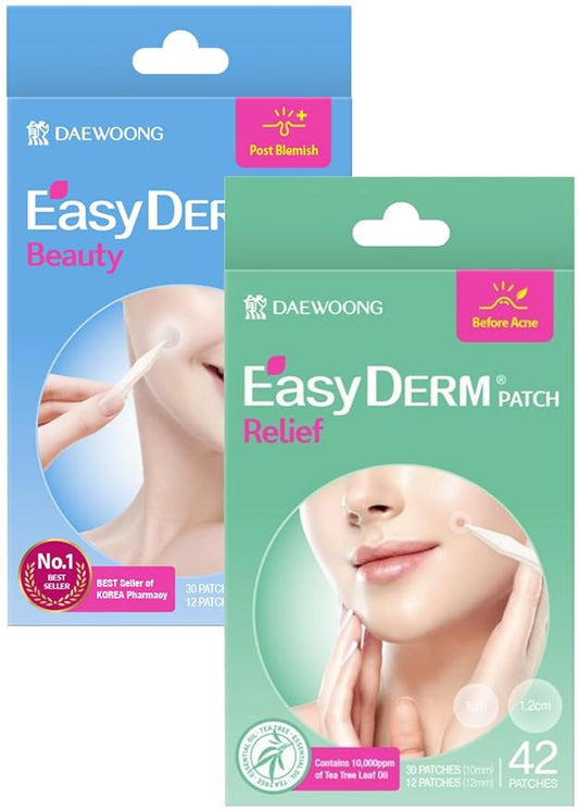 EasyDerm Pimple Patch Duo – 84 Counts | Beauty Hydrocolloid Patch(42ea) + Relief Invisible Patch(42ea) Tea Tree Oil Spot treatment for Zit, Blemish, and Breakout Care | Vegan & Cruelty-Free