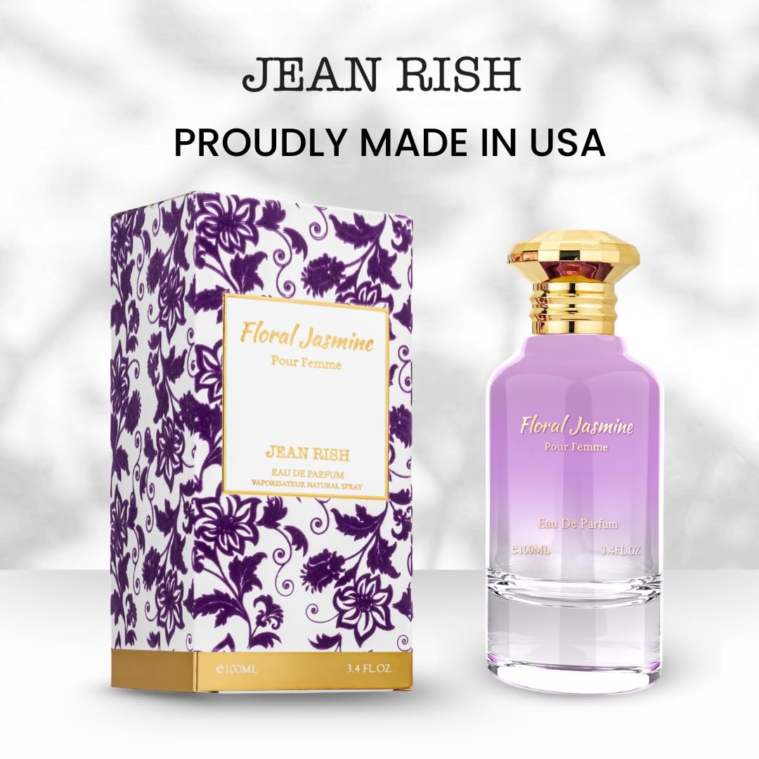 Jean Rish Floral Jasmine Perfume for Women, Eau De Parfum (3.4 Fl Oz / 100ml) with Bergamot, Floral Jasmine & Vanilla Notes - Long Lasting and Luxury Fragrance, Made in USA