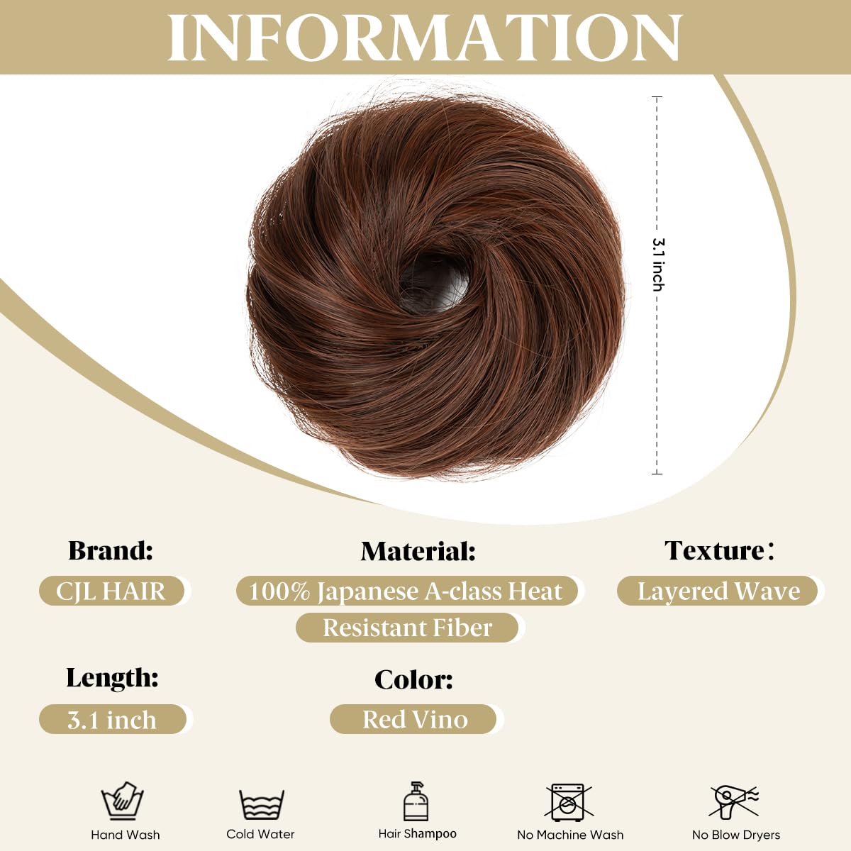 CJL HAIR 2PCs Small Cute Messy Bun Hair Piece for Thin Hair Women Mini Synthetic Curly Bun Scrunchies Updo Hairpieces Red Vino